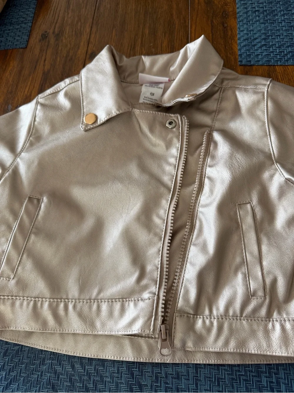 Little Lass Metallic Silver Faux Leather Girls Moto Jacket